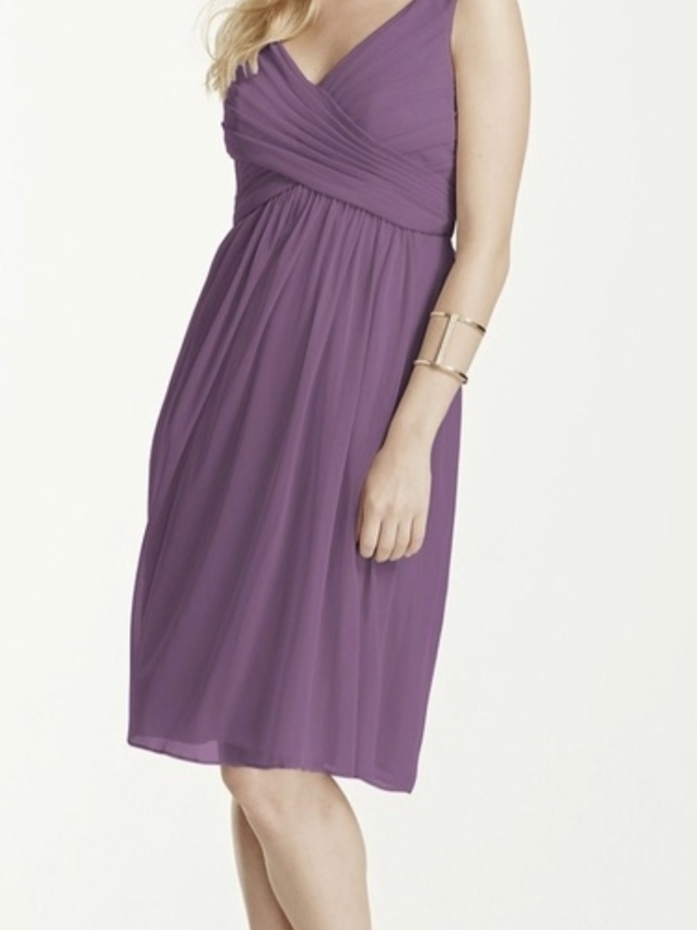 David's Bridal V-Neck Sleeveless Midi Dress In wisteria Purple